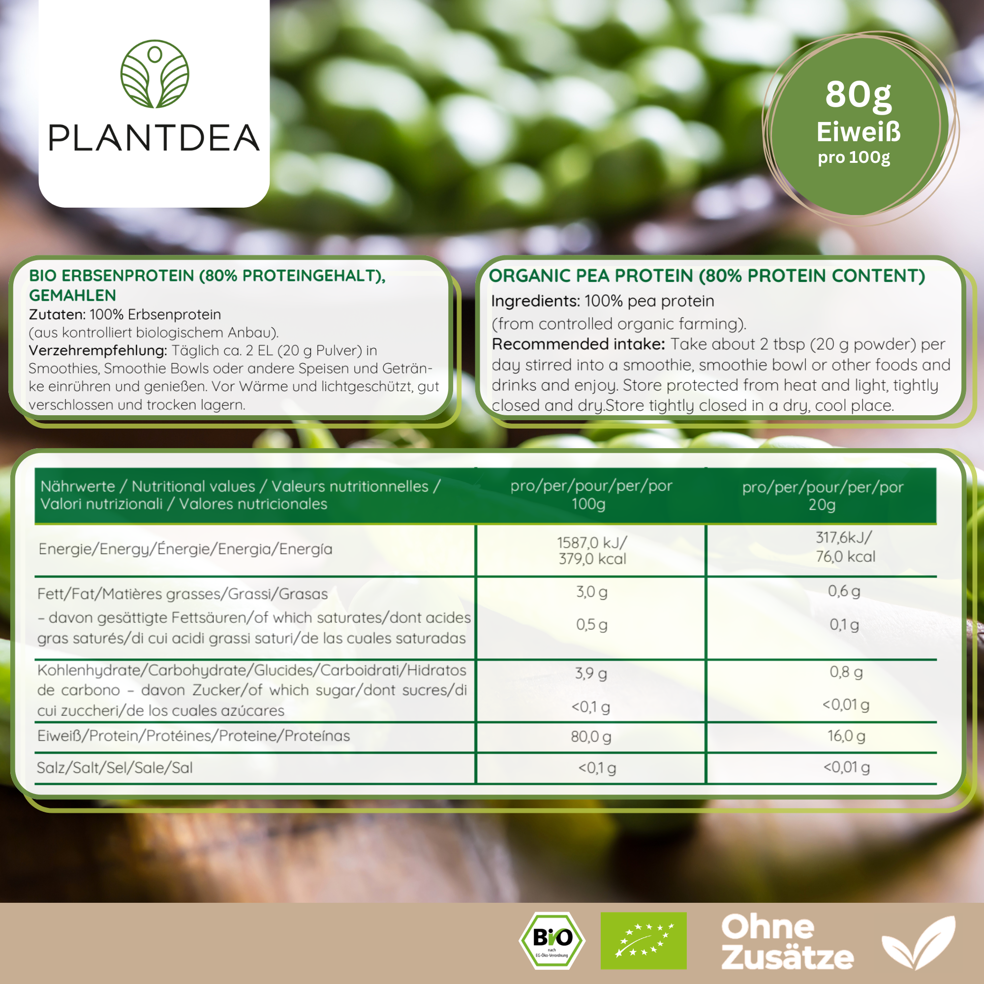 Bio Erbsenprotein Pulver 80% (pea protein)